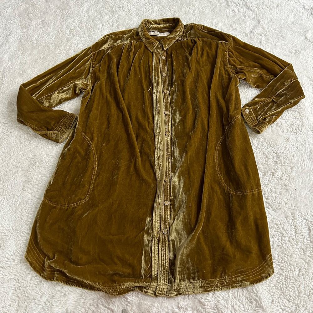 We The Free Mustard Velvet Top Oversized Button Up Shirt S Boho Indie Night Out